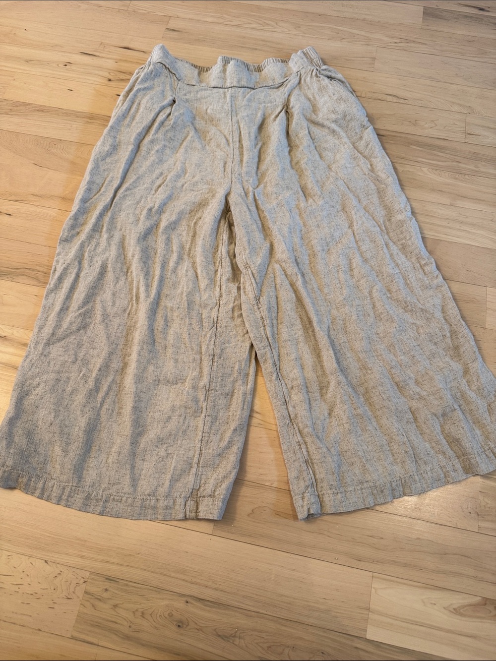 Linen blend gaucho pants wide-leg-Khaki-Size 10-Pockets
